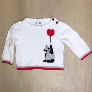 Janie and Jack 3-6m White Sweater featuring Panda with Red Heart Balloon